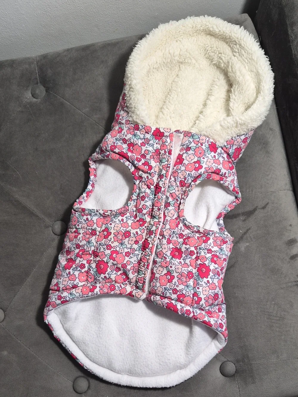 Pink Floral Sherpa-Lined Dog Vest Clothing